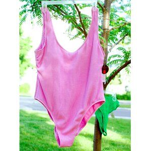 Ribbed One-Piece Pink Swimsuit